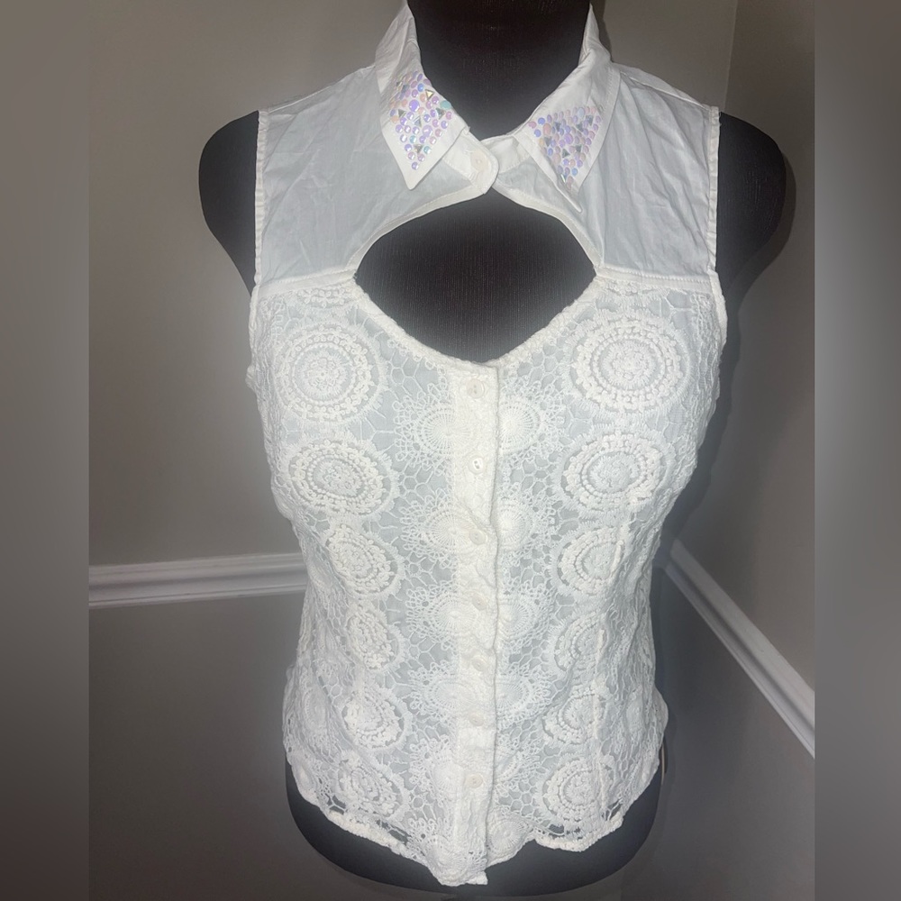NWT Lulumari Anthropologie Off White Crochet Blouse L